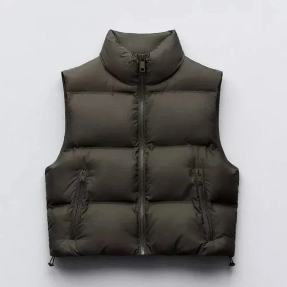 Zara  CROPPED QUILTED VEST Grey WATER AND WIND PROTECTION medium - Picture 9 of 9